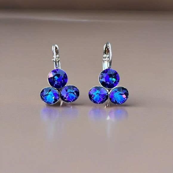 Handcrafted earrings with heliotrope Swarovski crystal - Picture 3 of 4